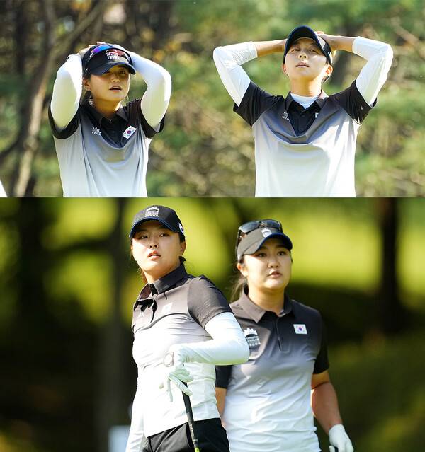 미국여자프로골프(LPGA) 투어 '국가 대항전' 2025 한화 라이프플러스 인터내셔널 크라운에 출전한 최혜진-김효주, 고진영-유해란 프로가 조별리그 3라운드에서 경기하는 모습이다. 사진제공=LPGA (사진을 무단으로 사용하지 마십시오.)