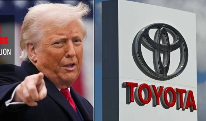 일본 도요타자동차가 미국 공장에서 생산한 차량을 일본에 역수입해 미국의 대일 무역적자 축소에 기여하겠다는 뜻을 도널드 트럼프 미국 대통령(왼쪽)에 전달할 방침이다