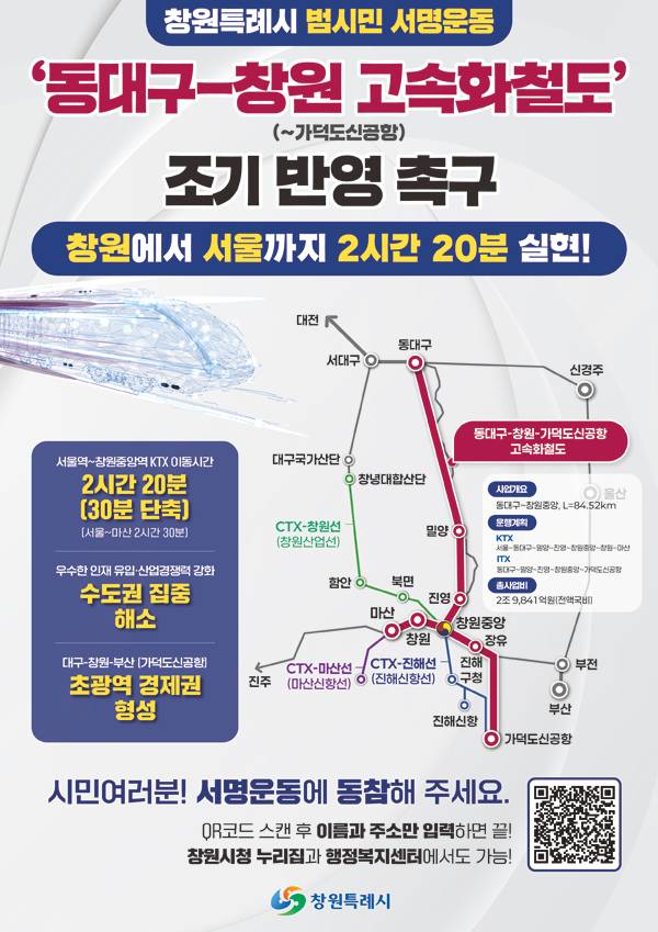 동대구∼창원∼가덕도신공항 조기 반영 촉구 범시민 서명운동 포스터. / 창원시