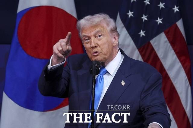 도널드 트럼프 미국 대통령이 29일 경북 경주 예술의전당에서 열린 APEC CEO 서밋에서 "한국과 무역 합의를 곧 타결할 것"이라고 밝혔다. /APEC 2025 KOREA
