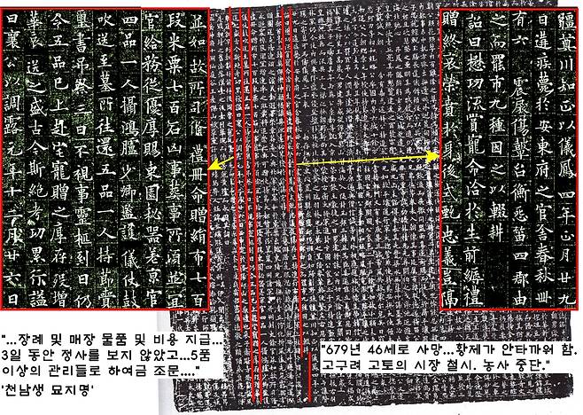 679년 연남생이 46살로 죽자 당나라 조정은 극진한 예우를 갖췄다. 장례 물품과 비용을 일체 지불했고, 3일간 정무를 보지 않았다.  5품 이상의 관리에게 직접 조문토록 했다. 고구려 고토의 시장이 철시됐고, 농사 또한 중단됐다.