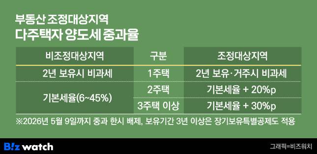 부동산 조정대상지역 다주택자 양도세 중과율/그래픽=비즈워치
