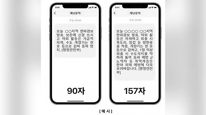 재난문자 개선안 예시 [행정안전부 제공]