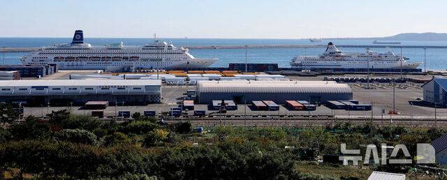 포항 영일만항에 정박된 크루주선 2척. / 뉴시스