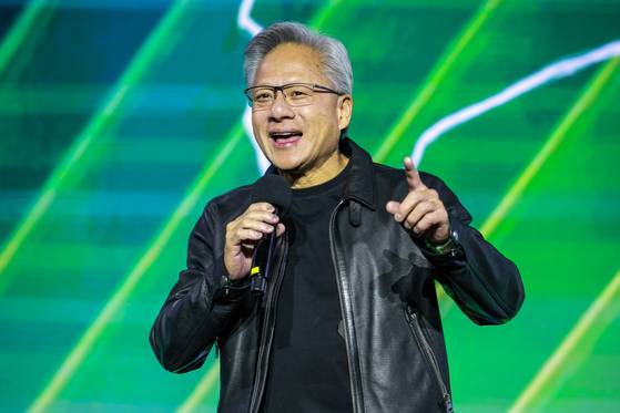 Nvidia CEO Jensen Huang delivers remarks during the GeForce Gamer Festival at Coex in Gangnam District, southern Seoul, on Oct. 30. [JOINT PRESS CORPS]