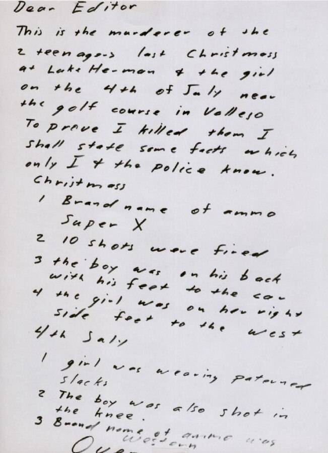1969년 7월31일자로 쓰인 조디악 킬러의 편지, 샌프란시스코 크로니클