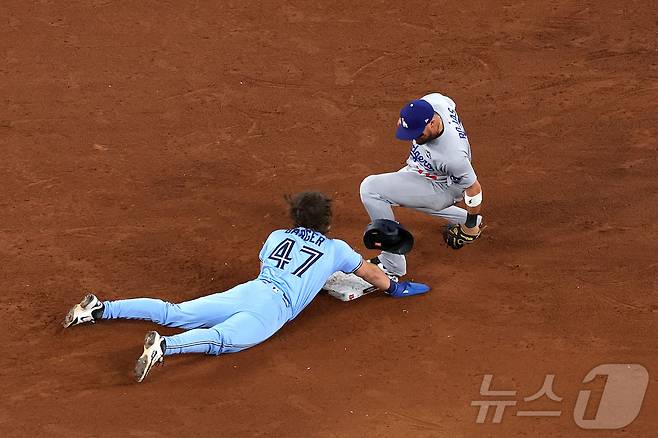 LA 다저스가 월드시리즈 6차전 9회말 위기를 넘고 승리를 확정한 순간. ⓒ AFP=뉴스1