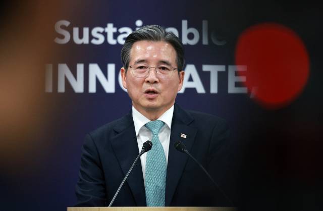 김용범 정책실장이 29일 경북 경주 APEC 미디어센터에서 한미 정상회담 결과를 설명하고 있다. 연합뉴스