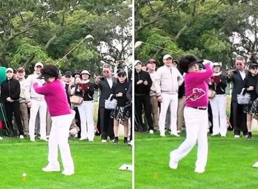 지난달 19일 이길여 가천대학교 총장이 경기 안산 더헤븐CC에서 열린 ‘제2회 가천심장병어린이돕기 자선 골프 대회’에서 시타하는 모습. 유튜브 채널 ‘길병원TV’ 영상 캡처