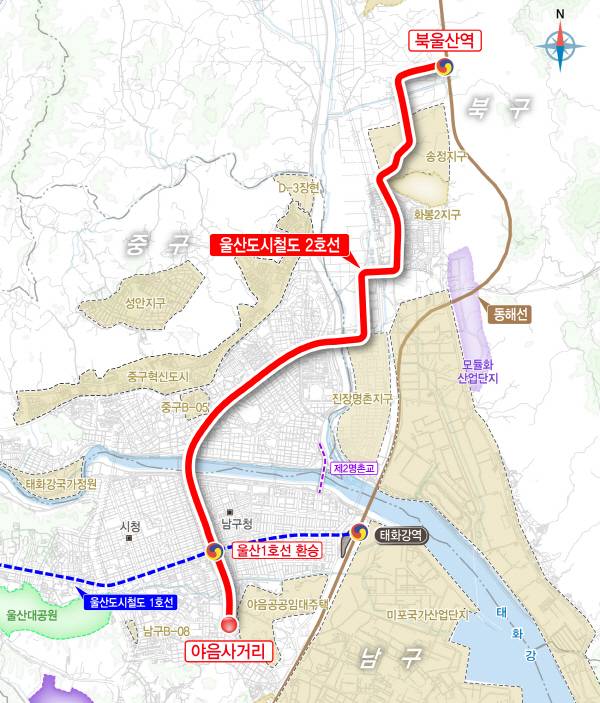 울산도시철도 2호선 노선도. 울산시 제공