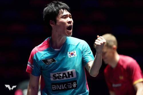 파이팅 외치는 장우진 [WTT 인스타그램 캡처. 재판매 및 DB 금지]