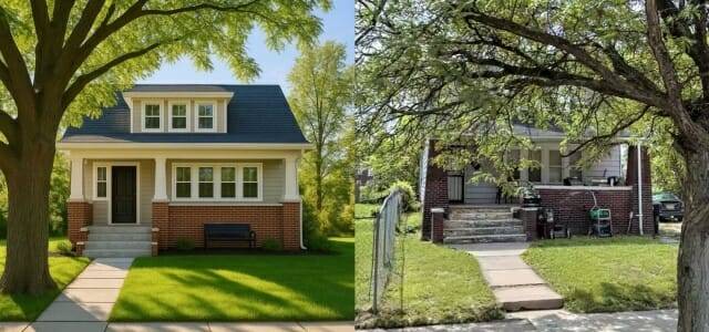 일러스트레이터 디앤 와일리가 공개한 부동산 사이트에서 올라온 사진과 실제 사진 (출처=엑스@DeeLaSheeArt)