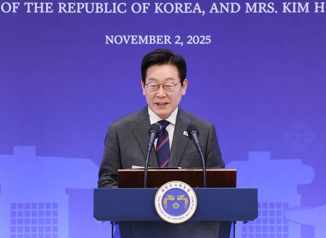 이재명 대통령이 2일 용산 대통령실에서 열린 한-싱가포르 공식오찬에서 발언하고 있다. [연합뉴스]