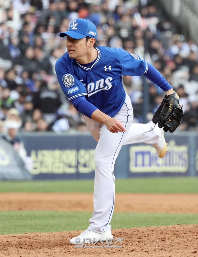 30일 오후 잠실야구장에서 열린 2025 프로야구 삼성과 두산 경기. 삼성 투수 임창민이 8회 등판 역투하고있다. 잠실=정시종 기자 capa@edaily.co.kr /2025.03.30.