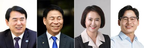 광주광역시교육감 예비후보들. 왼쪽부터 이정선 광주교육감, 김용태 전 전교조 광주지부장, 오경미 전 광주시교육청 교육국장, 정성홍 전 전교조 광주지부장. [뉴시스]