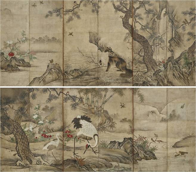 오카다 미술관 소장품인 가노 모토노부 '사계화조도(四季花鳥圖)', 16세기. /소더비 홈페이지