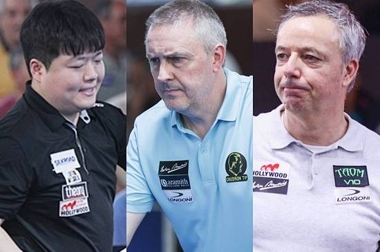 광주3쿠션월드컵이 3일 광주광역시 빛고을체육관에서 막을 올린다. 이번 대회에서는 조명우의 세계1위 탈환, 쿠드롱의  UMB 복귀 후 첫 3쿠션월드컵 우승, 야스퍼스의 부진 탈출 등 여러 관전포인트가 있다. (왼쪽부터)조명우 쿠드롱 야스퍼스. (사진=SOOP)