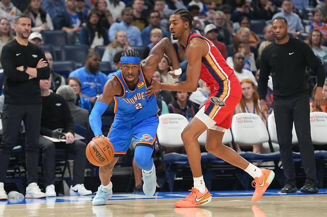 [오클라호마시티=AP/뉴시스] 미국프로농구(NBA) 오클라호마시티 선더의 셰이 길저스알렉선더. 2025.11.02.