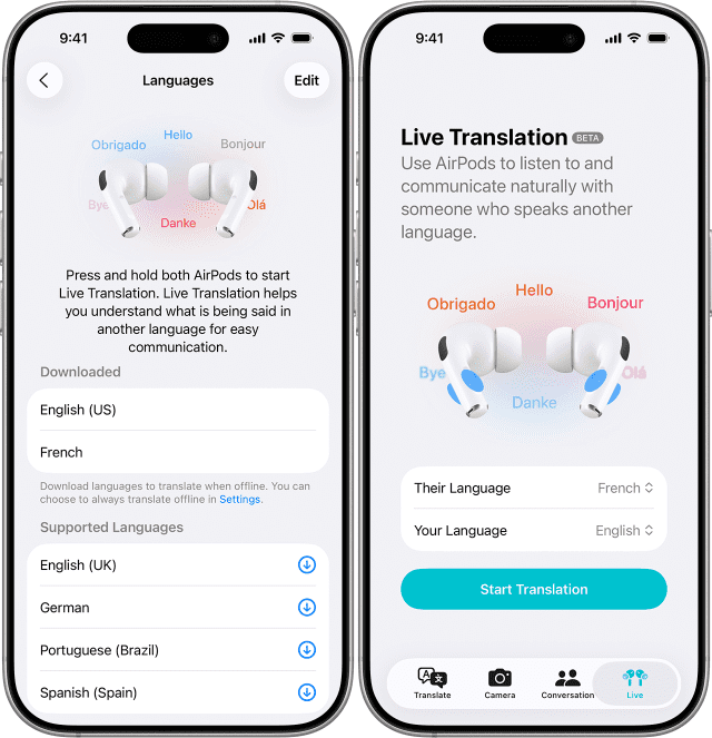 에어팟 실시간 번역 기능 (사진=애플)
