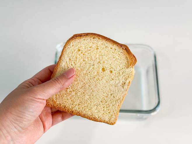 식빵 한조각을 들고있는 손