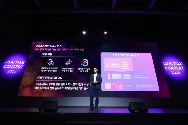 ‘LG AI 토크 콘서트 2025’에서 AI 파운데이션 모델을 소개하고 있는 이홍락 공동 연구원장. 사진제공 LG