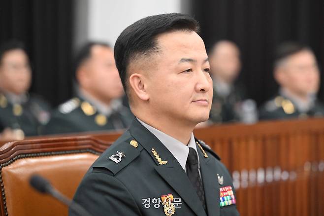 편무삼 국군방첩사령관 직무대리가 5일 오후 국회 정보위원회에서 열린 방첩사 국정감사에 출석해 자리하고 있다. 박민규 선임기자