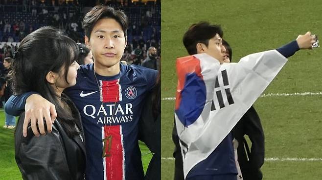 축구 선수 이강인(24·PSG)이 FA컵 우승을 축하하는 자리에 여자친구 박상효씨를 데리고 나왔다. /사진=SNS 캡처