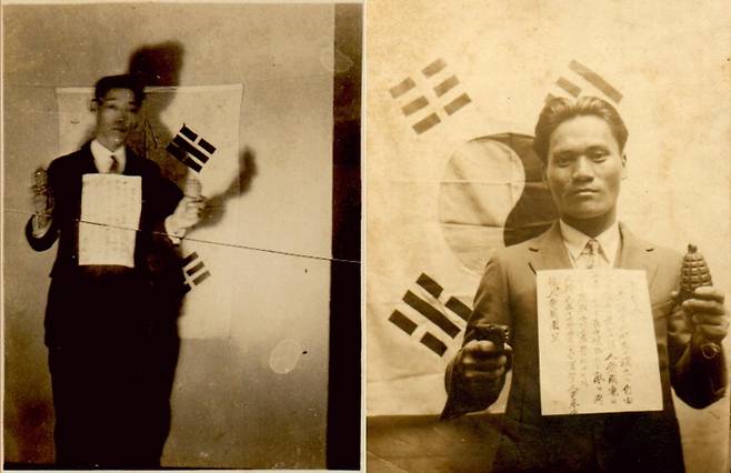 이봉창(왼쪽)·윤봉길 의사 이봉창(1900∼1932) 의사와 윤봉길(1908∼1932) 의사가 한인애국단에 입단하며 찍은 사진.[독립기념관 제공. 재판매 및 DB 금지]