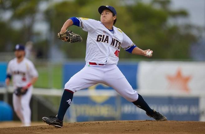 2023년 겨울 호주 애들레이드 자이언츠에서 뛰었던 삼성 라이온즈 좌완 이승현. 애들레이드 자이언츠 SNS