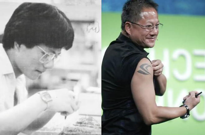 어린 시절 젠슨 황과  젠슨 황의 문신