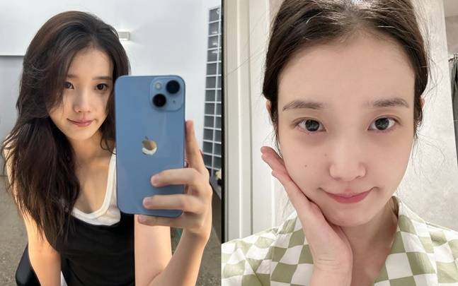 민낯의 아이유가 깨끗하고 하얀 피부를 자랑했다. 사진=아이유 SNS
