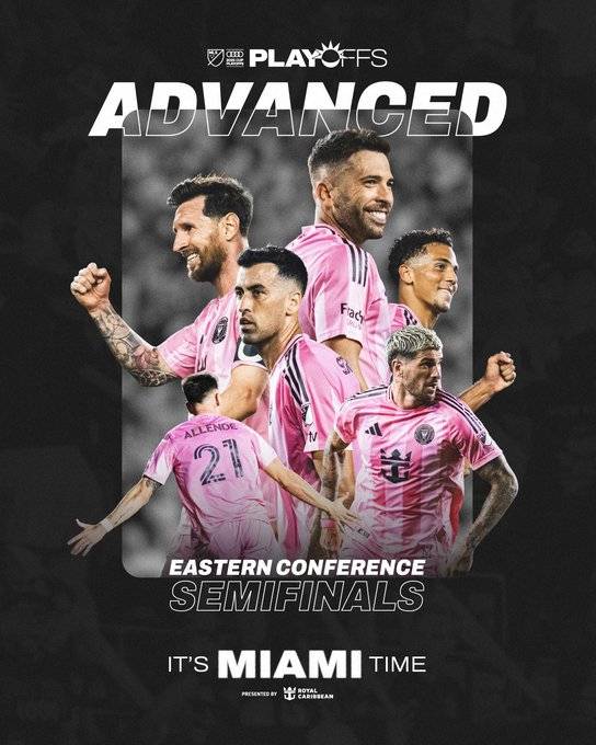 9일(한국시간) 미국 플로리다주의 체이스 스타디움에서 열린 2025 미국 메이저리그사커(MLS)컵 동부 콘퍼런스 플레이오프 8강 3차전 승리 후 준결승 진출을 확정한 인터 마이애미. /사진=인터 마이애미 공식 사회관계망서비스(SNS)