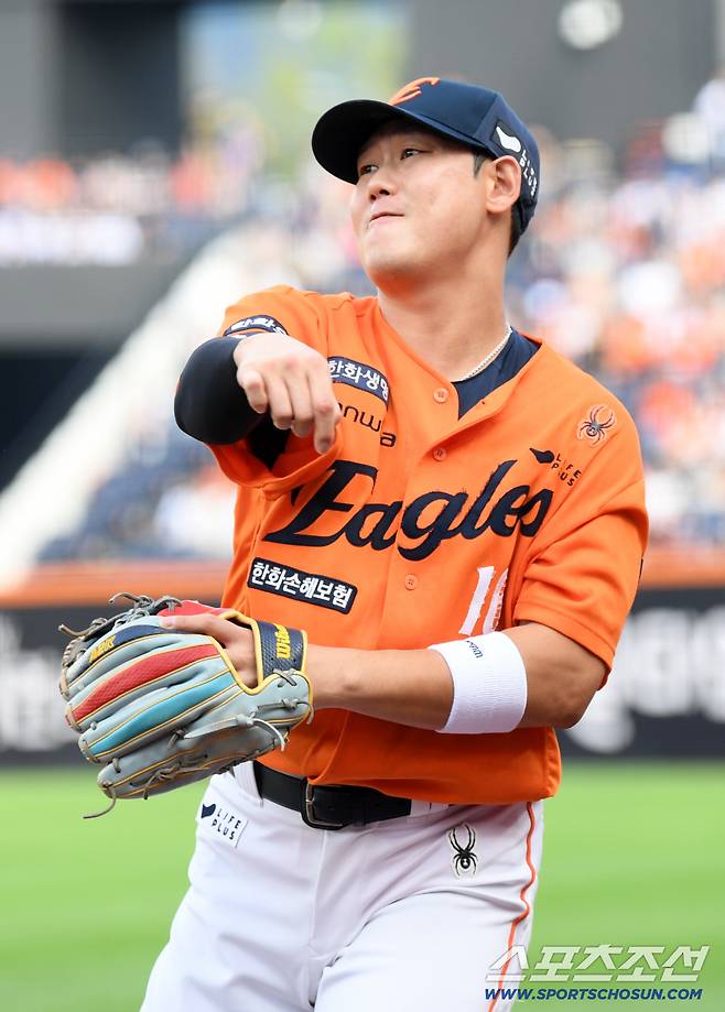 13일 대전 한화생명볼파크에서 열린 한화 이글스와 키움 히어로즈의 경기. 한화 하주석이 몸을 풀고 있다. 대전=박재만 기자 pjm@sportschosun.com/2025.09.13/