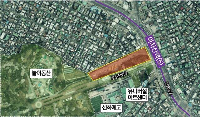 서초소방학교 부지는 중산층 시니어타운으로, 어린이대공원 후문주차장은 어린이 특화 복합문화시설로 탈바꿈한다. 사진은 어린이대공원 후문주차장 위치도. /서울시