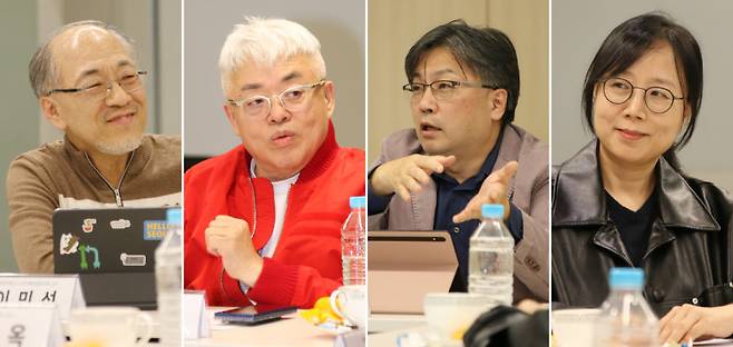 이민석 국민대 소프트웨어융합대 교수, 김형석 작곡가, 이상욱 한양대 철학과 교수, 석차옥 서울대 화학부 교수(왼쪽부터)가 3일 서울 서대문구 충정로 동아일보 사옥에서 대담을 진행하고 있다. 이날 참석자들은 과학자·철학자·예술가·개발자의 시각에서 인공지능(AI)이 인간의 연구, 창작 방식을 바꾸는 양상과 AI 시대 인간이 지녀야 할 가치를 논의했다. 동아사이언스 제공