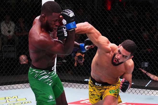 봉핌(오른쪽)이 브라운에게 타격을 넣는 모습. 사진=UFC