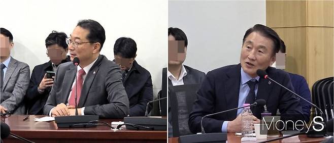 김건 국민의힘 의원(왼쪽)과 신상범 국방기술품질원장이 발언하던 모습. 신 원장은 "품질·인증·안전 분야에서 지원을 지속하겠다"고 말했다./사진=김대영 기자