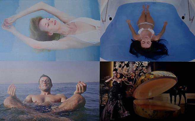 해양힐링센터 부유욕 모습. 아래사진은 사해. [태평염전 제공]