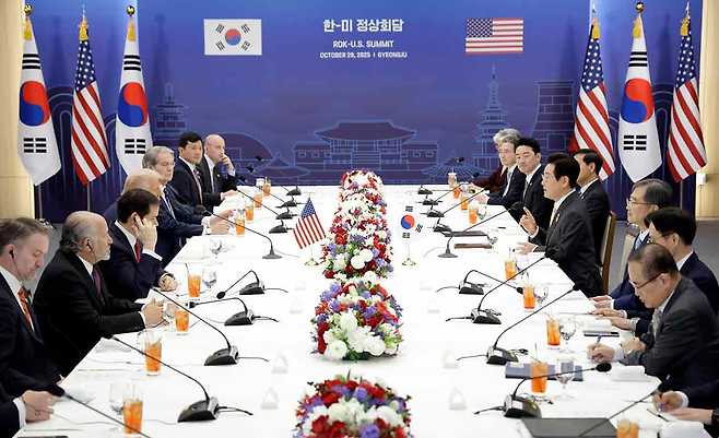 이재명 대통령은 10월29일 경북 경주박물관에서 열린 한·미 정상회담에서 "핵추진 잠수함의 연료를 공급받을 수 있도록 결단해달라"고 요청했다. ⓒ대통령실통신사진기자단