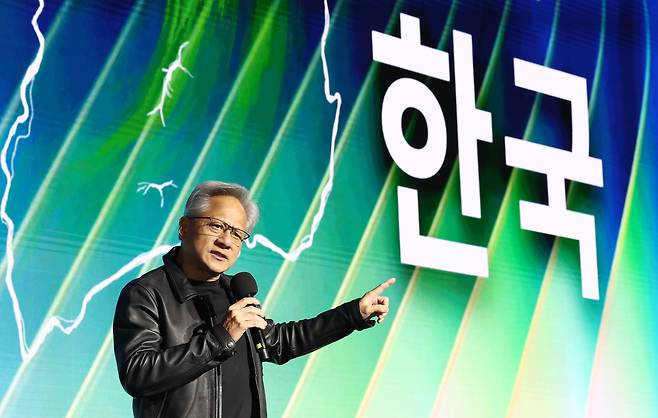 Nvidia founder and CEO Jensen Huang speaks during the GeForce Gamer Festival on Oct 30 in southern Seoul. [JOINT PRESS CORPS]