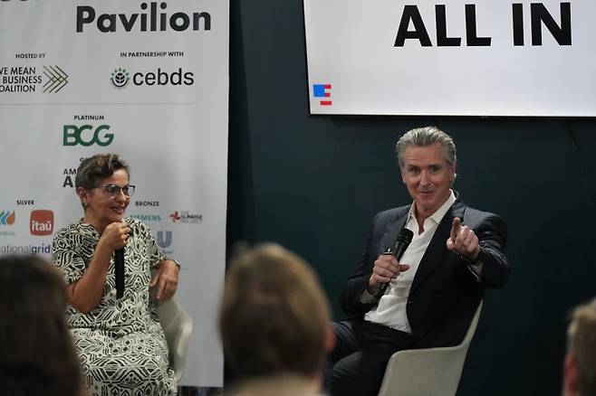 제30차 유엔 기후변화협약 당사국 총회(COP30)에 참석한 개빈 뉴섬 미국 캘리포니아 주지사.AP연합뉴스