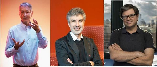 2018년 튜링상 수상자로 선정된(2019년 발표) 제프리 힌턴 교수, 요슈아 벤지오 교수, 얀 르쿤 교수. 연합뉴스/AP 제공