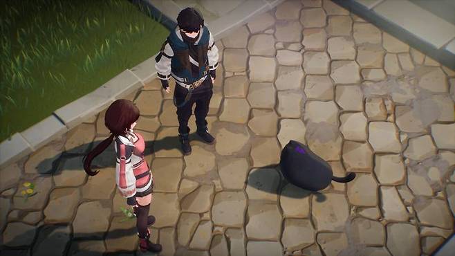 몬길 STAR DIVE의 마스코트 캐릭터 ‘야옹이’와 주인공 ‘클라우드’, ‘베르나’