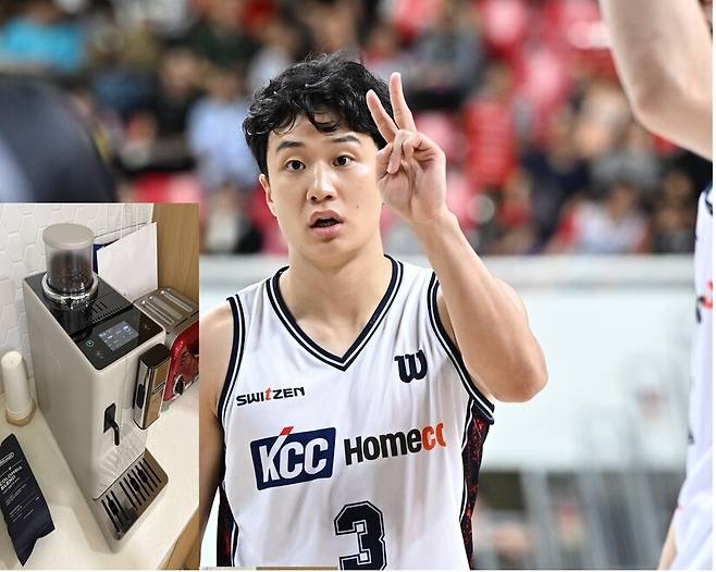 허웅이 생애 첫 라운드 최우수선수(MVP) 상금으로 구단에 선물한 커피머신. 한국농구연맹 제공, 남지은 기자