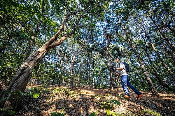 그는 평소 산행할 땐 '몸빼바지'류를 즐겨 입는다고 했다. 다만 이 날은 카메라 앞에 선다는 말을 들은 아내의 일성을 듣고 좀 다르게 갖춰 입었다.