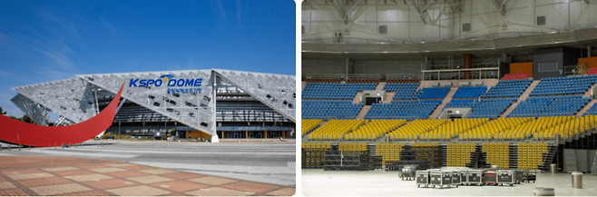 올림픽공원 KSPO돔. 서울올림픽 체조경기장으로 코리아오픈 배드민턴을 비롯한 주요 국내외 큰 대회를 치른 장소지만 현재는 공연장으로만 활용하고 있다. 올림픽공원 홈페이지