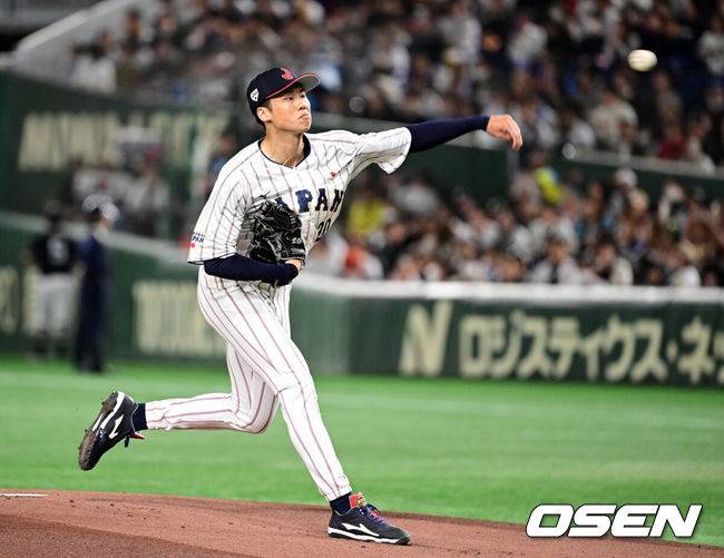 [OSEN=도쿄(일본), 조은정 기자]15일 일본 도쿄돔에서 ‘2025 NAVER K-BASEBALL SERIES’ 대한민국과 일본의 1차전 경기가 열렸다.한국은 곽빈, 일본은 소타니 류헤이를 선발투수로 내세웠다.1회초 일본 선발투수 소타니 류헤이가 역투하고 있다. 2025.11.15. /cej@osen.co.kr