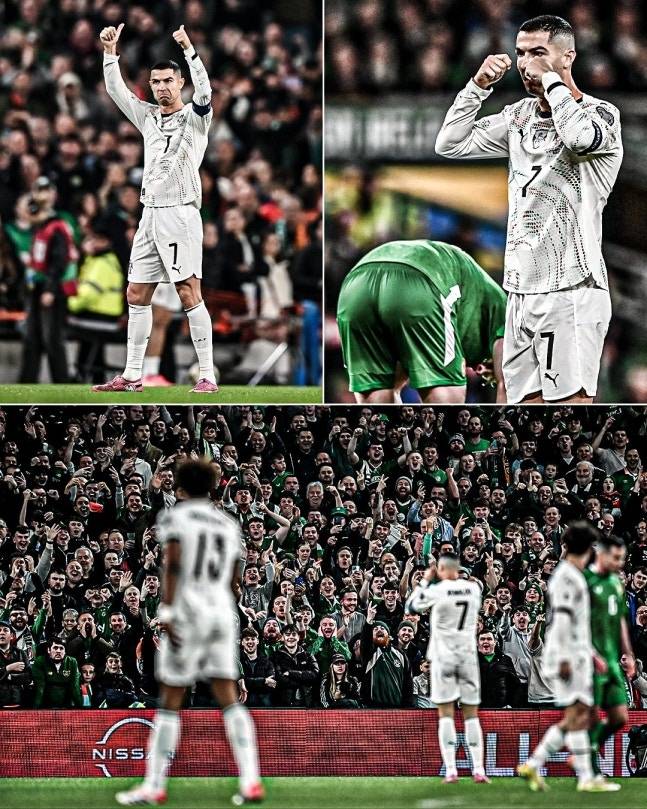 14일 아일랜드전 관중들과 기싸움 중인 호날두. ESPN