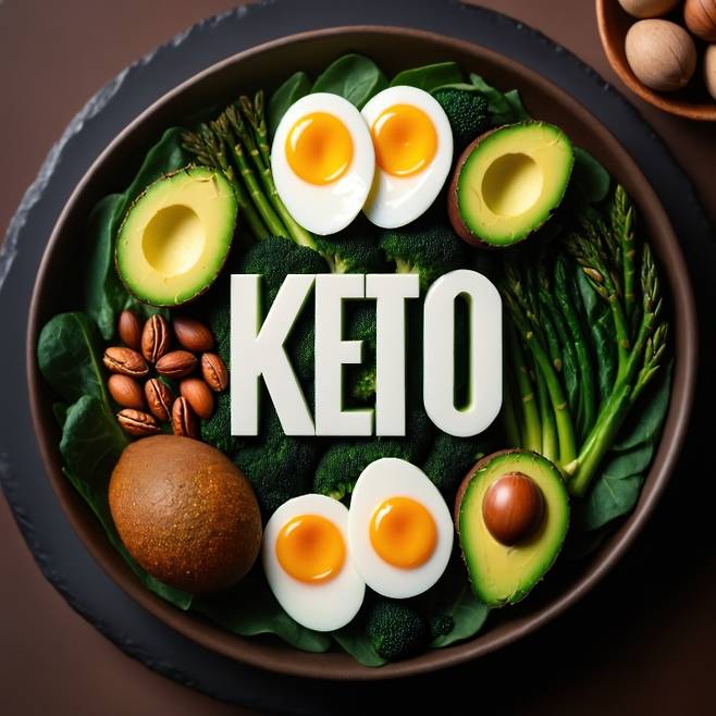 케토 다이어트 식단의 대표적인 음식인 녹색 채소와 달걀. 123rf