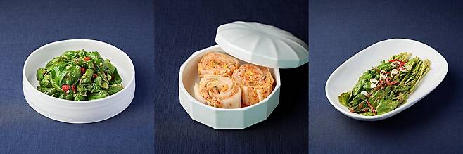 바질 겉절이, 찰스 김치, 루콜라 겉절이(왼쪽부터). /별별김치